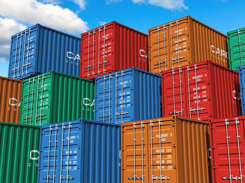 Stacked shipping containers