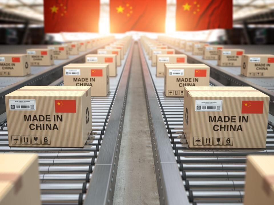 Made in China cartons moving along a conveyor